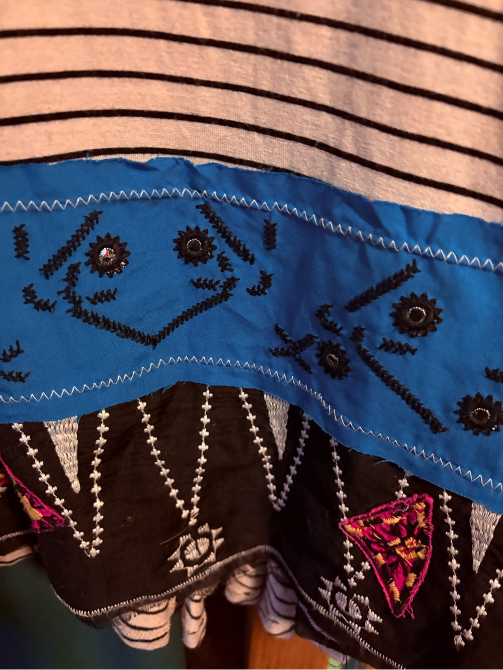 We The Free Striped Cowl Neck Tank with Blue Embroidered Hem - Picture 2 of 5